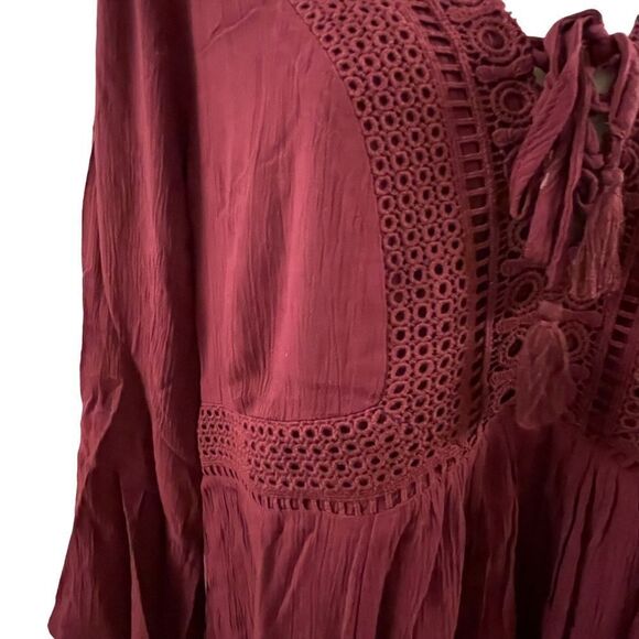 Torrid ~ Burgundy lace up Blouse ~ size 0 (12/L) - Picture 3 of 9